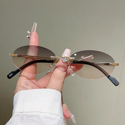 Randlose ovale Sonnenbrille Herren Mode Farbverlauf Dekor Gläser Damen Neue Trendige Vintage Marke Design Lässige Sonnenbrillen