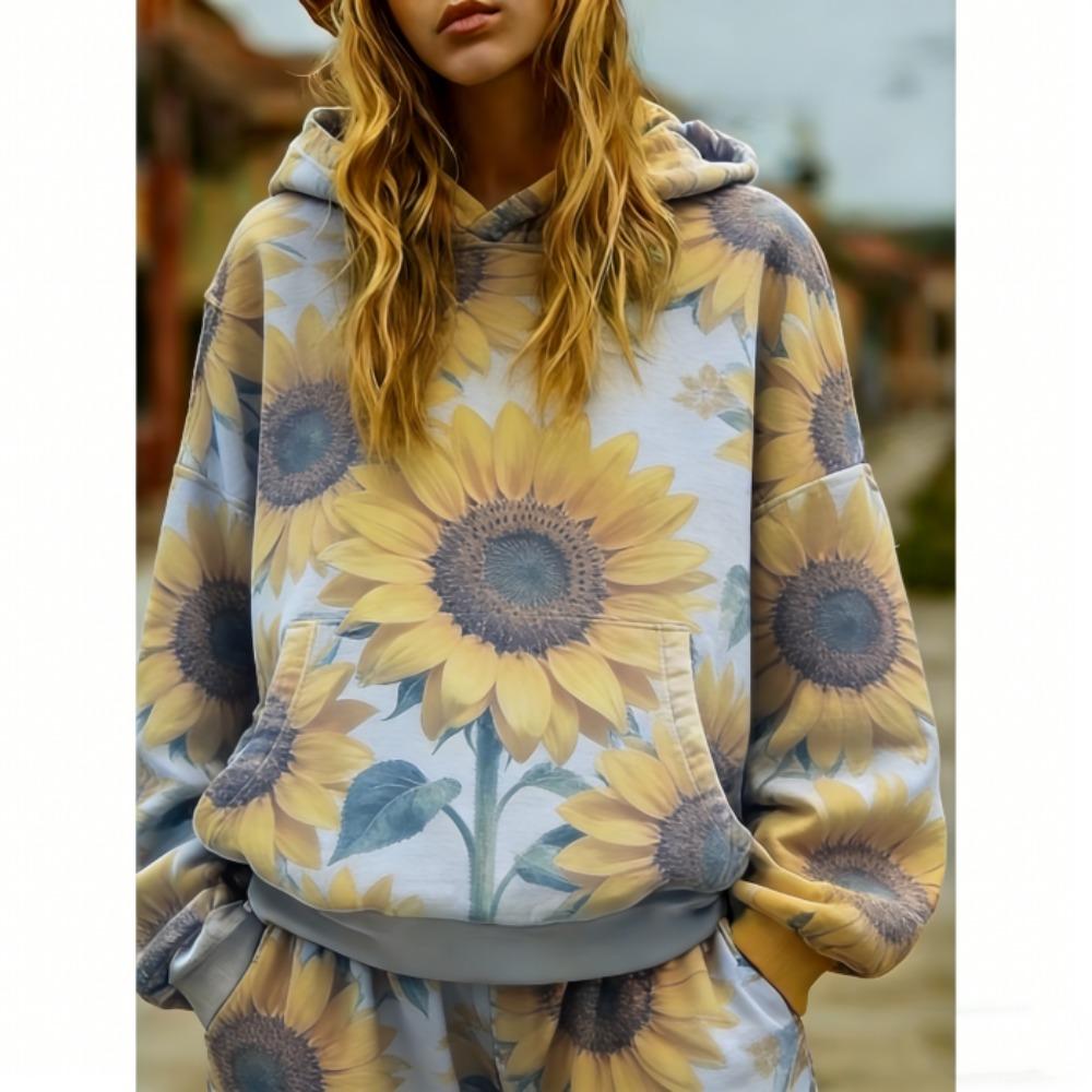 Europäisch Amerikanische Mode Sonnenblume 3D Druck Hoodie Damen Böhmisch Lässig Hoodie Streetwear Sweatshirt Damen Kleidung Oberteil