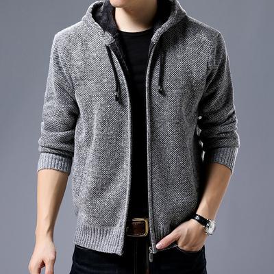 Men's Winter Plus Size Hooded Cardigan Vintage Zipper Long Sleeve Jacket