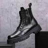 Fashion Men Luxury Fashion Black White Boots Lace-up Original Leather Shoes Stage Nightclub High Motorcycle Boot Cowboy Platform Botas