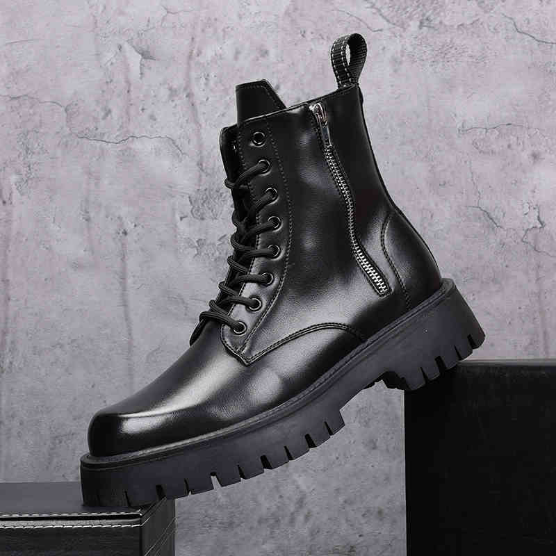 Fashion Men Luxury Fashion Black White Boots Lace-up Original Leather Shoes Stage Nightclub High Motorcycle Boot Cowboy Platform Botas