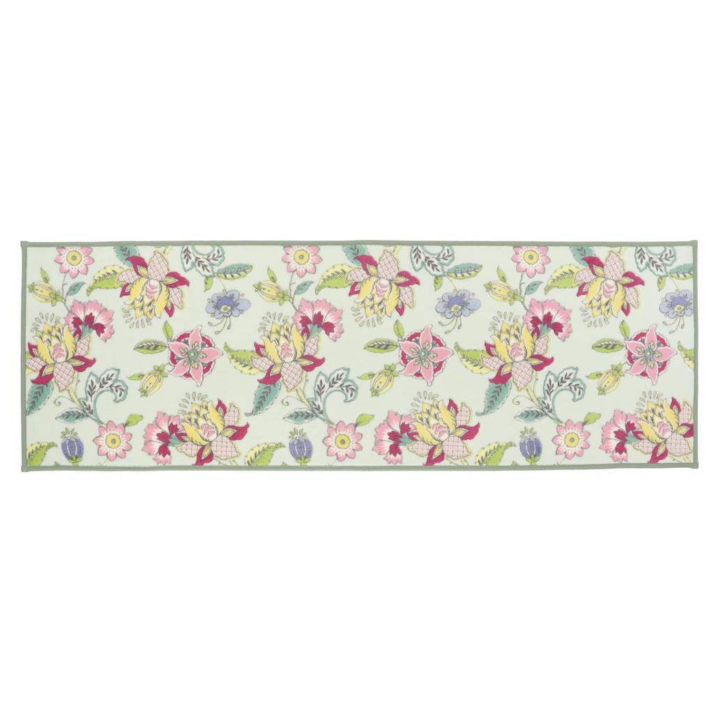 Kawashima Textile Cercon MINTON Kitchen Mat Synchronized Haddon Flower Green 50 x 240cm FT1234 Made in Japan