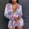 ZL1181 Hot Sale 1116 Early Autumn European and American Fashion Casual Printing Blazer Shorts Two-piece Suit Women