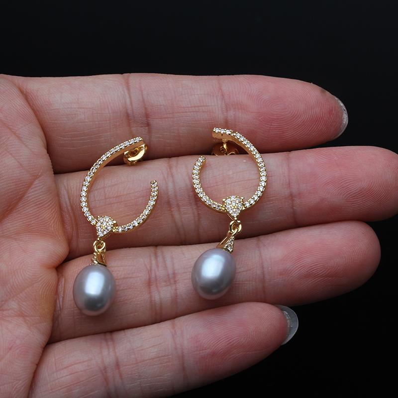 Genuine Natural Freshwater Long Pearl Earrings Woman,Gold Palted Hanging White Pearl Earrings Wife Mother Gift Pink Black