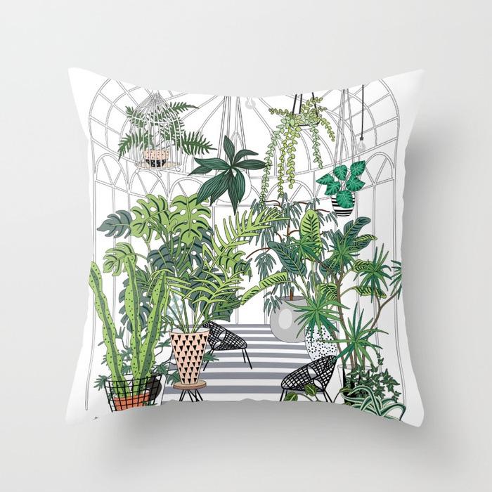 Green Tropical Leaf Pillow Cover Fleshy Polyester Pillow Cushion Cover Decoration Salon Home Decor Throw Pillows Car Seat Chair