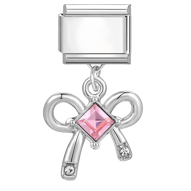 New Sweet Pink Zircon Heart Bows Cherry Moon Star DIY Making Bracelet Women Men Stainless Steel 9mm Italian Charm Links Fit