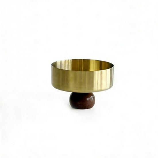Stainless Steel Round Wood Base Dessert Cup & Bowl Set