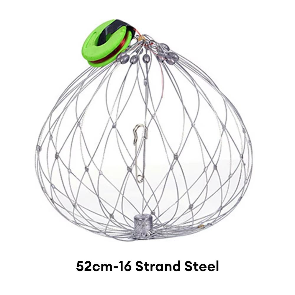 1Pcs Steel Wire Crab Trap Net Automatic Open Closing Stainless Steel Fishing Net Cage 52/72cm Outdoor Fishing Accessories