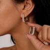 Gold and silver two-color square with diamond ear buckle fashionable personalized geometric earrings