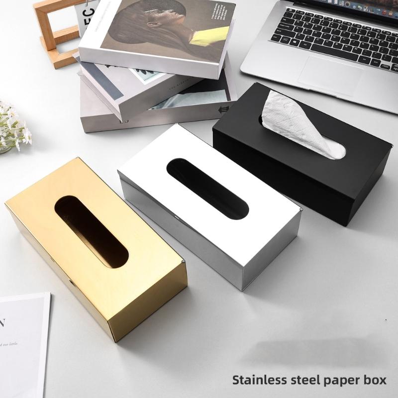 Wall Mount Tissue Box Metal Storage Case, Rectangular Pull Out Tissue Holder for Bathroom Kitchen and Dining Use