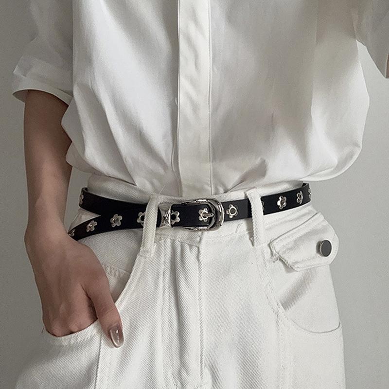 Metal Eyelet Belt No Punching Hollow Pu Leather Belt Paired With Jeans Belt For Men And Women