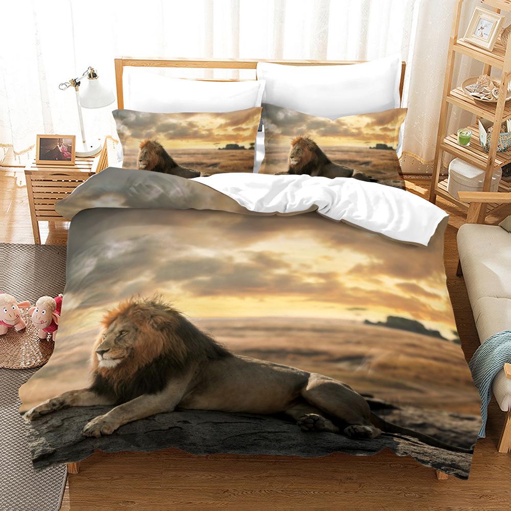 Comforter Lion King/Queen Sizewild Animal Print 3D Bedding Setbrown Lion Soft 2 Sblack