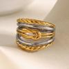 MamacitaSlay Unique Cool 316L Stainless Steel Two Tone Multi Layer Line Wide Ring Party Waterproof Jewelry Women's Charm Ring