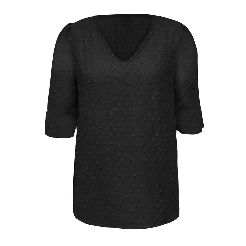 Women's Fashion Casual Color Short-sleeved Stitching V-neck Chiffon Loose T-shirt Top