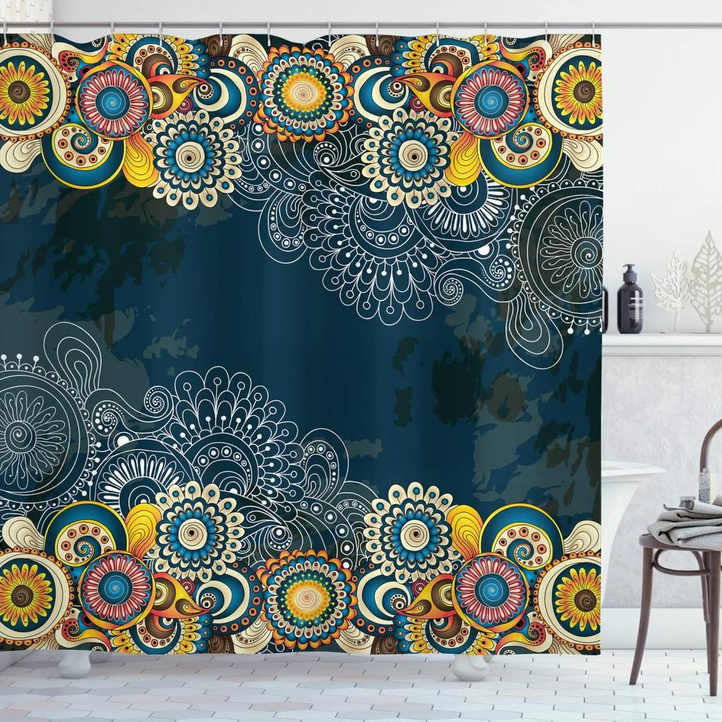 Boho Floral Shower Curtain For Bathroom,Paisley Mandala Shower Curtains,Colorful Bathroom Curtain,Durable Waterproof Bath Screen
