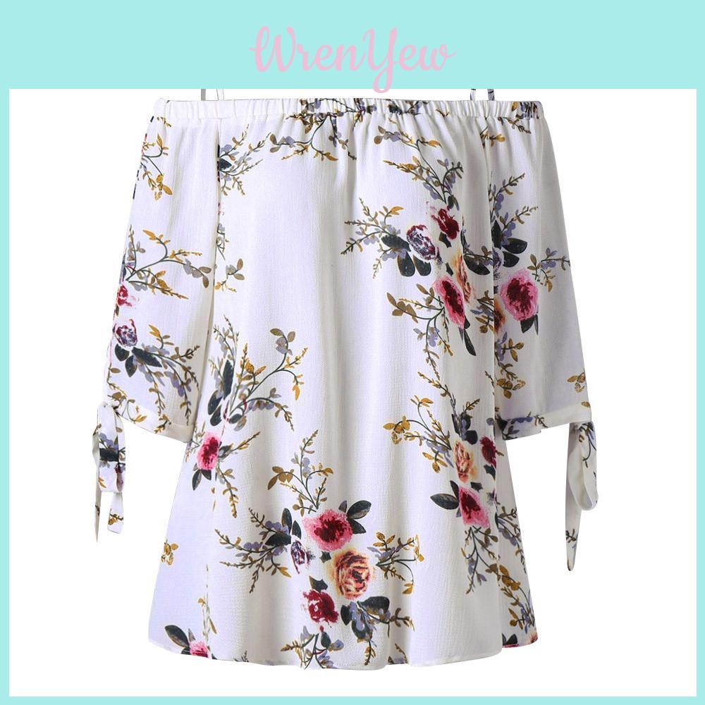 Timeless Fashion Womens Plus Size Floral Print Cold Blouse Camis Casual Shoulder Tops