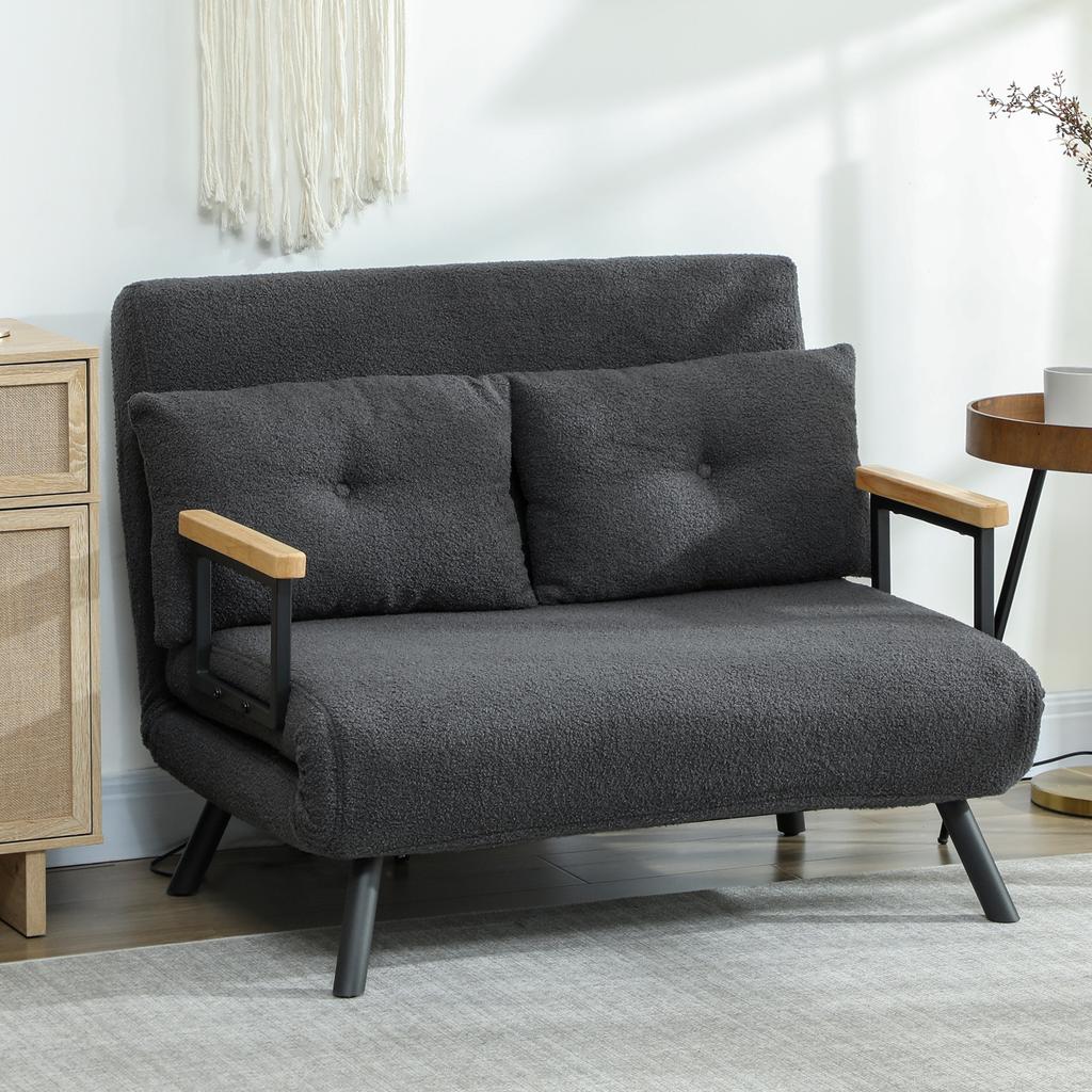 Convertible Sofa Bed, 4-in-1, 2-Seater, Foldable, 5-Level Backrest, Pillows, 102 X 73 X 81 Cm, Grey