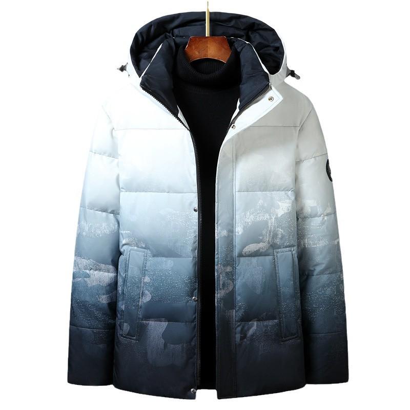 Men's Gradient Winter White Duck Down Jacket - Thick, Warm, Trendy Hooded Student Coat