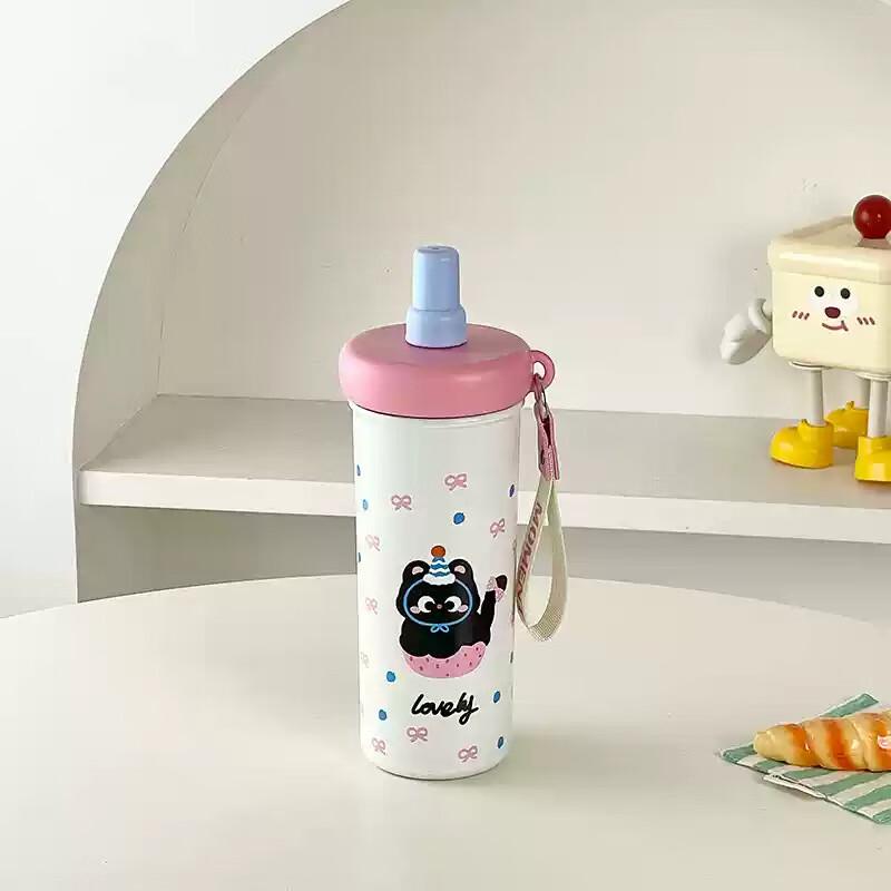 Changbaosen Kubek Termiczny z Kotem w Kropki ze Słomką