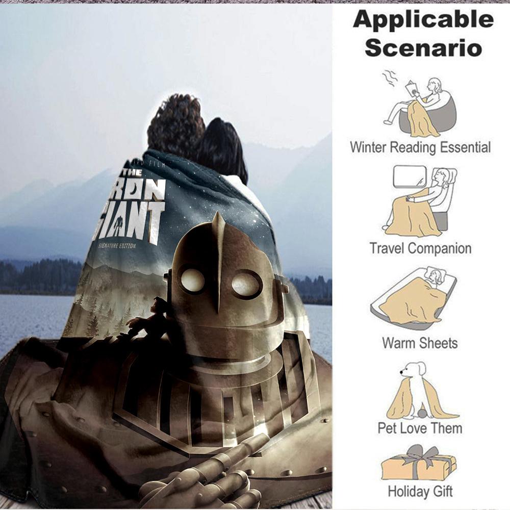 1pc Iron Giant Movie Poster Flannel Throw Blanket - Lightweight Soft Warm All-Season Blanket for Sofa, Bed, Travel, Camping L1029106