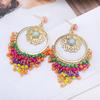 Elegant Temperament Long Tassel Earrings with Colorful Seed Bead and Hollow Carved Ear Studs