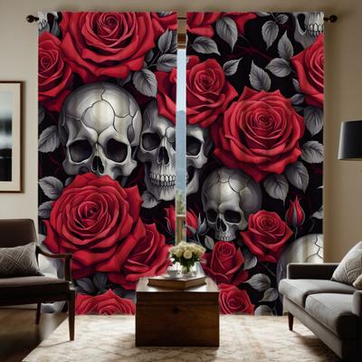 2 stücke HD Schädel Rose vorhang Rote krawatte digital gedruckt vorhang Hause Dekoration stil Schmücken wohnzimmer schlafzimmer Tragen stange curtai