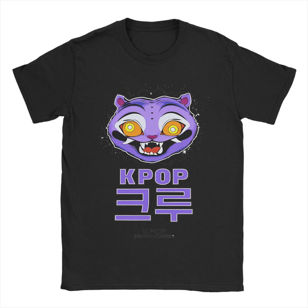Kpop Demon Hunters Animation Men's T Shirts Huntrix Saja Boys Humor Tees Short Sleeve Round Collar T-Shirt Pure Cotton Clothes