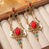 Court Ethnic Gem Red Temperament Ear Jewelry European and American Earrings, Earrings, Retro Earrings