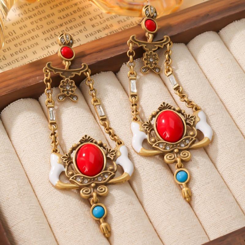 Court Ethnic Gem Red Temperament Ear Jewelry European and American Earrings, Earrings, Retro Earrings