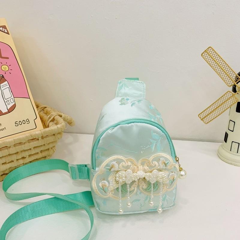 Charming Children's Handbag With Pearl Accents And Bowknot Geometric Patterns