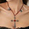 Dark Gothic Cross Tag Necklace, Halloween Imitation Crystal Chain Collarbone Necklace