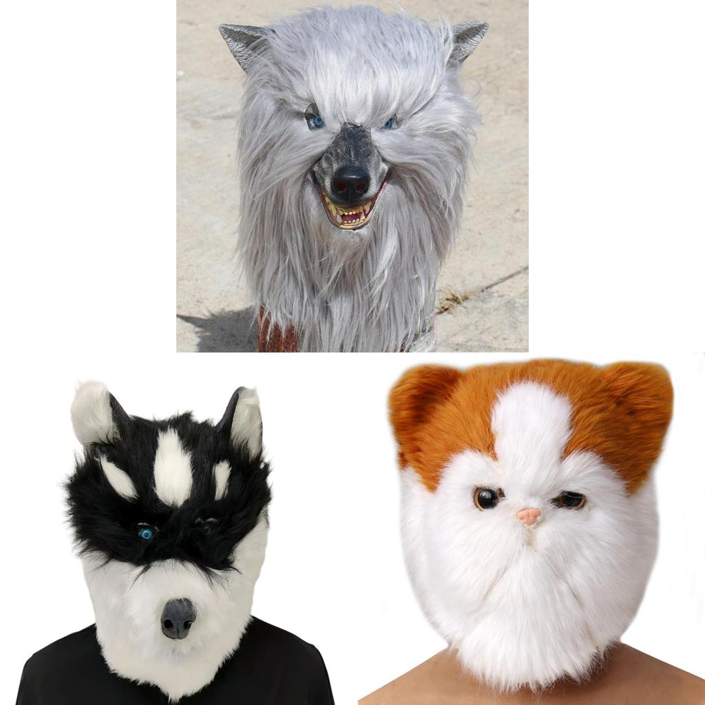 Plush Husky Head Mask With Funny Animal Costume For Halloween And Party Events
