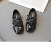 2026 Spring Children's Square Toe Leather Shoes for Baby Girls with Double Bow - New Korean Style