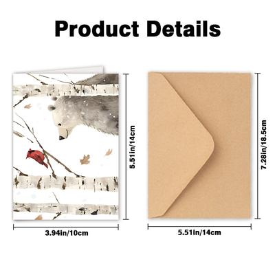 24pcs, Bear with Snowy Birthday Greeting Card with Envelope for Anyone, DIY Greeting Card, Invitation Card, Multi-purpose Greeti