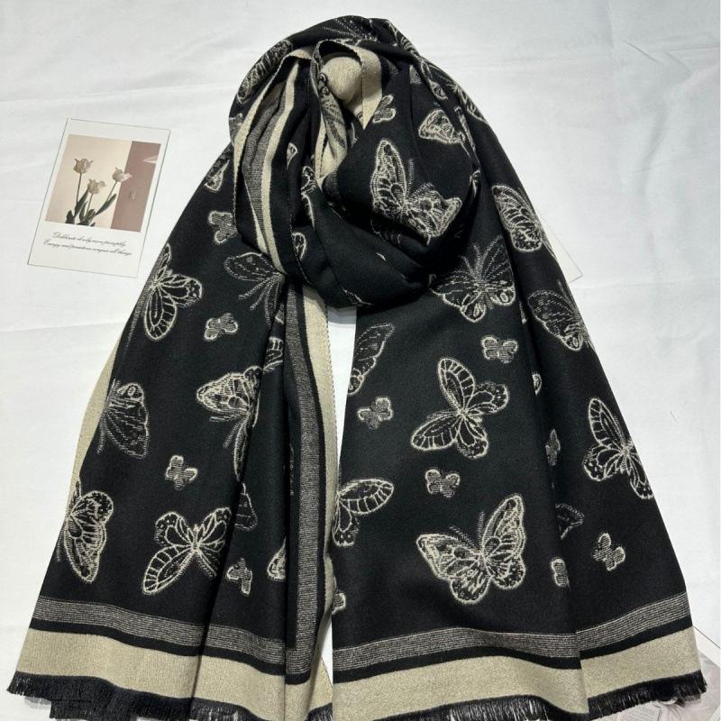 Butterfly Imitation Cashmere Winter New Classic Tassel Shawl Fairy Style Versatile Forest Style Thickened Cold Proof Scarf Dual Purpose
