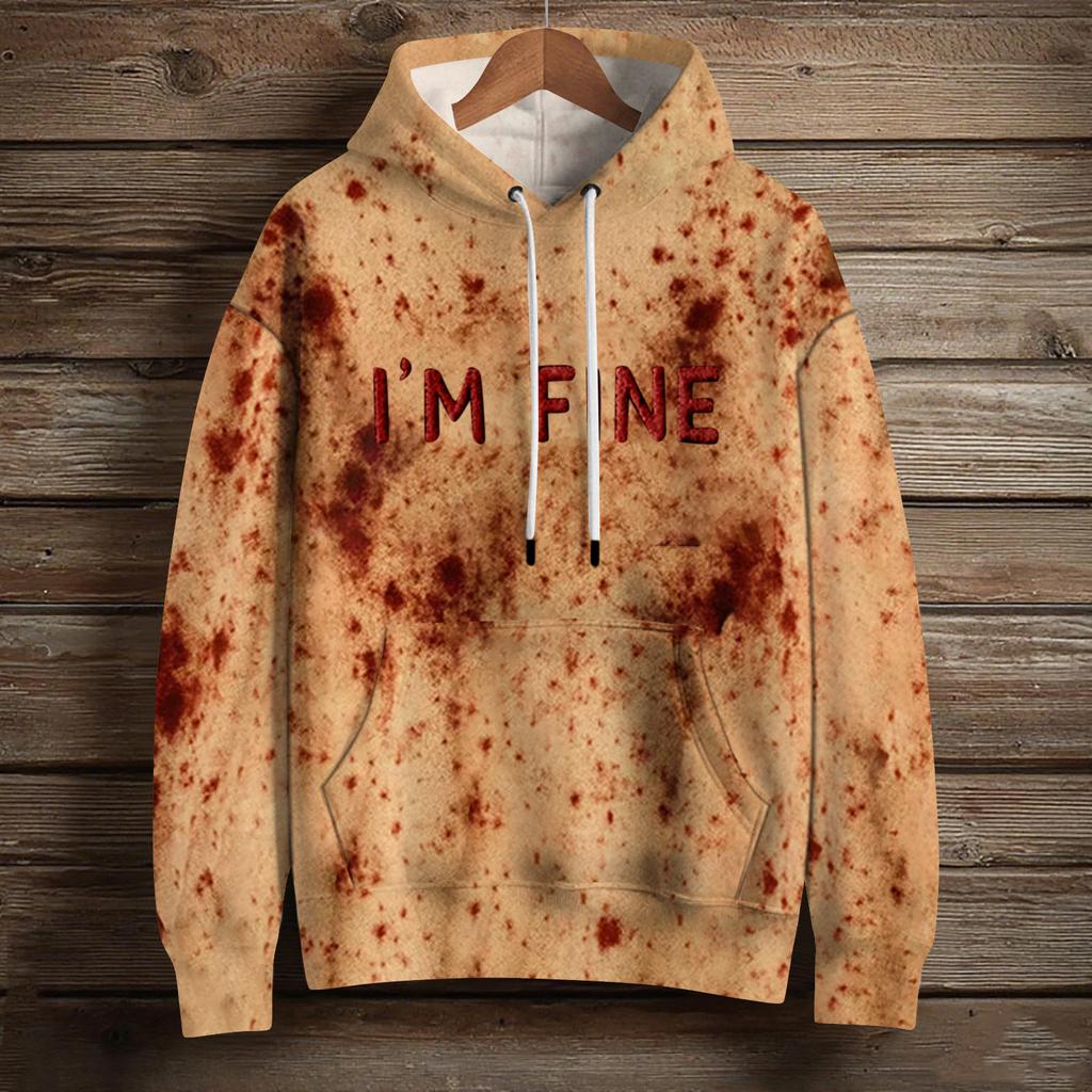 Women's Fashion Long Sleeve Pullover Halloween Print Hooded Pocket Sweatshirt