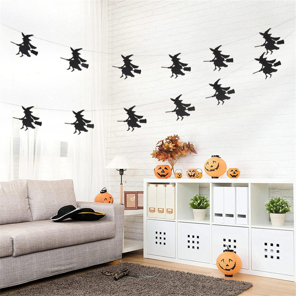 Three-dimensional Pearlescent Paper Pull Flag Witch Halloween Banners