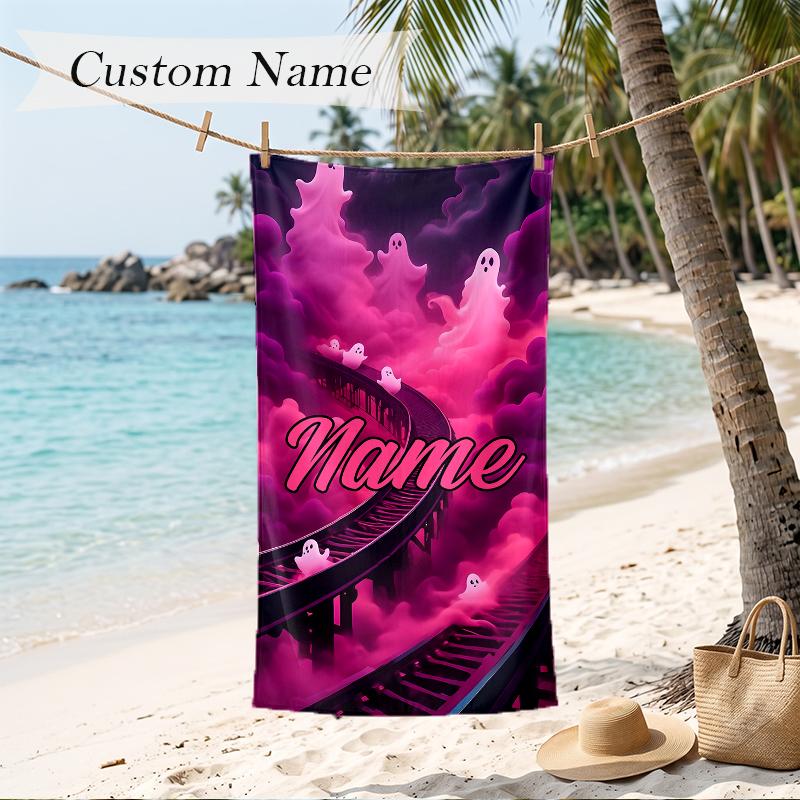Halloween Custom Name Printed Beach Towel Personalized Soft Towel For Swimming Beach Travel