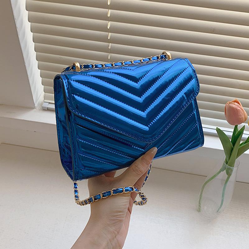 

Універсальна жіноча сумка з модною текстурою 2024 року, нова модна персоналізована лакована шкіряна сумка на одному плечі через плече, маленька квадратна сумка синій