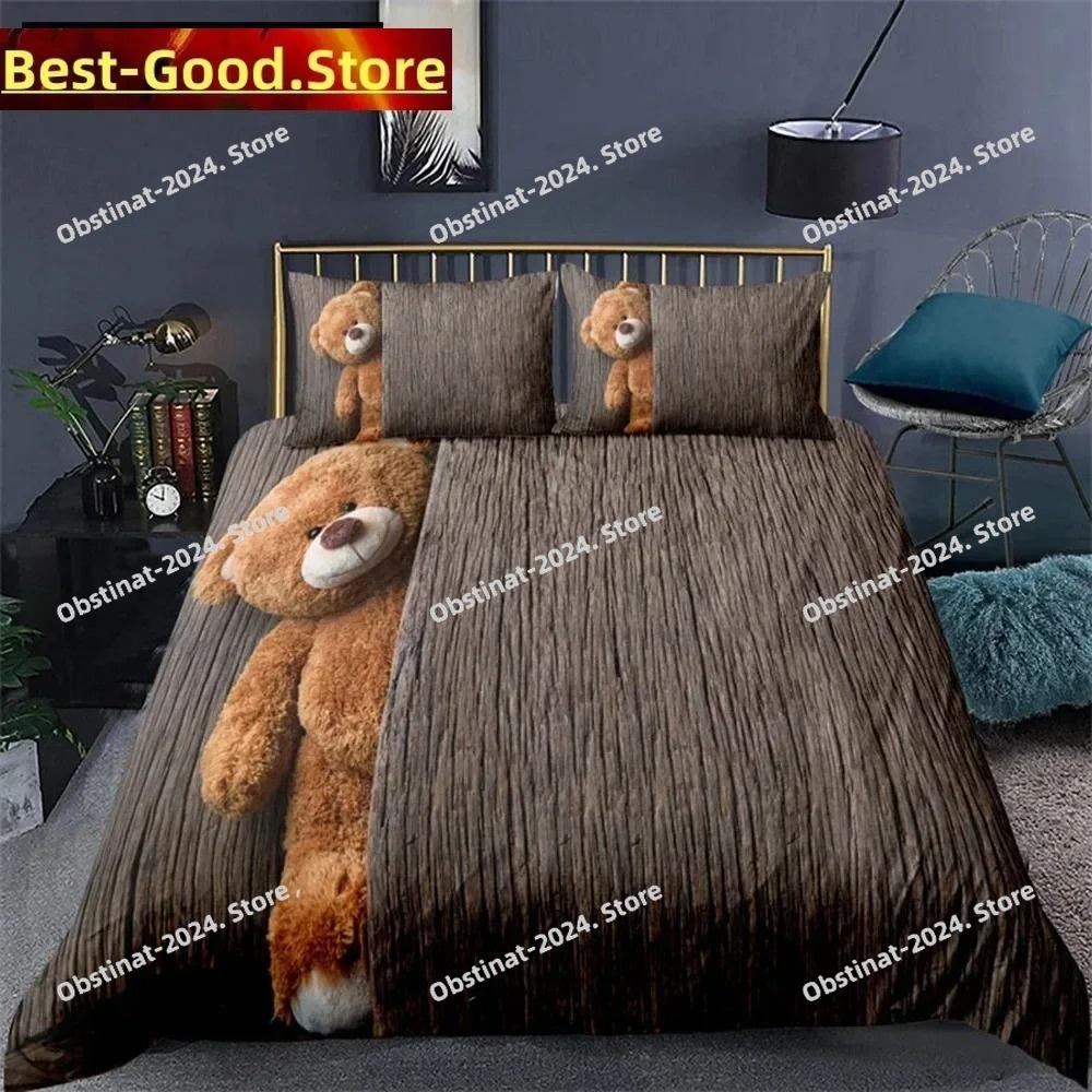 Set da letto con motivo orsacchiotto semplice copriletto federa cartone animato tessile per la casa decorazione camera da letto bambini adulti