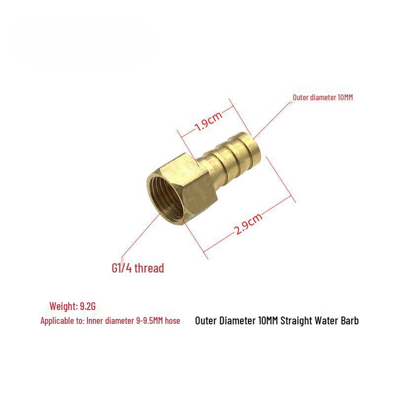 Hose to Rigid Pipe Connector, G4/1 1/2'' Thread, 8/10MM OD, Brass Water Stop Barb