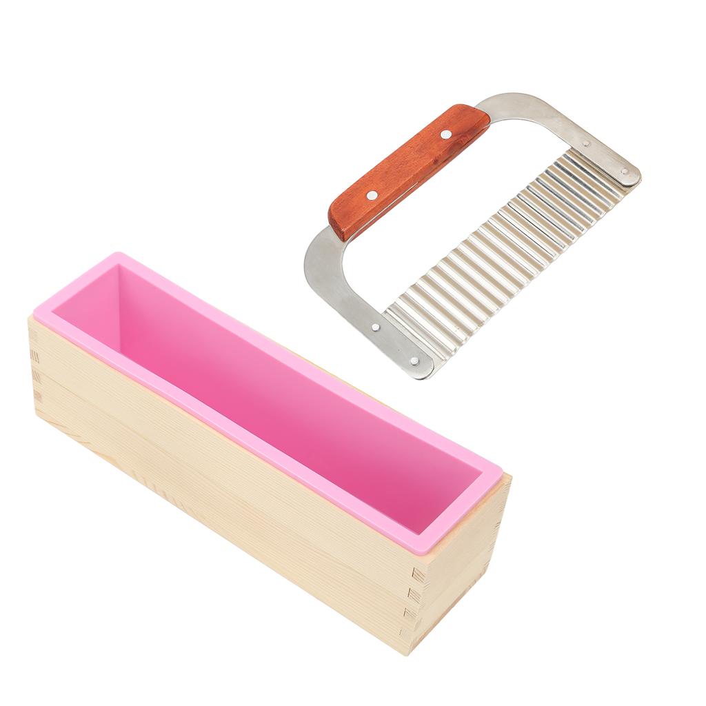 Holz Seifenform für Blockseife mit 1 Stück Silikonform 1 Stück Wellen Seifenschneider Seifenschneider für Anfänger für DIY Seife