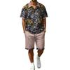 Men's Summer Casual Two Piece Set Short Sleeve Polo Shirt with Printed Design and Matching Drawstring Shorts Lightweight Breathable Fabric
