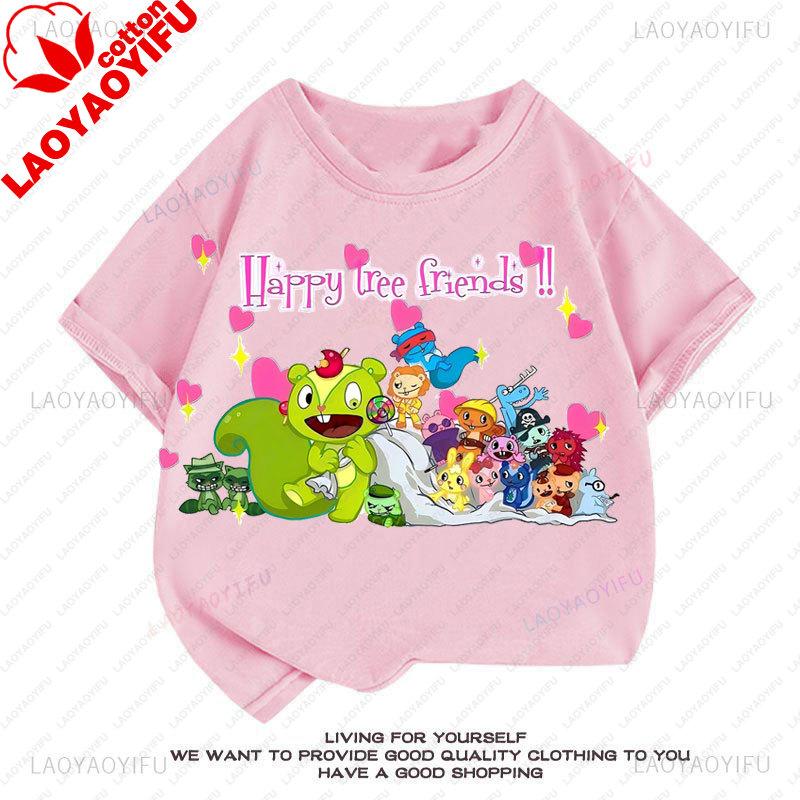Happy Tree Friends Camiseta Unisex Anime Camiseta Camisa Novedad Tendencia Harajuku Estilo Retro de los 90 Ropa Verano Informal