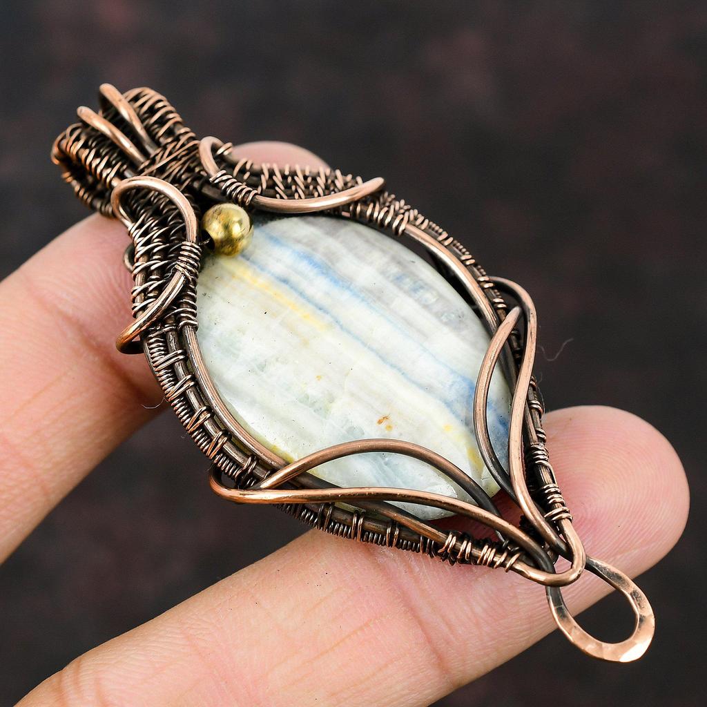 Blue Scheelite Copper Pendant Copper Wire Wrapped Pendant Dainty Gemstone Pendant Handmade Jewelry For Women Antique Jewelry Gift For Mom