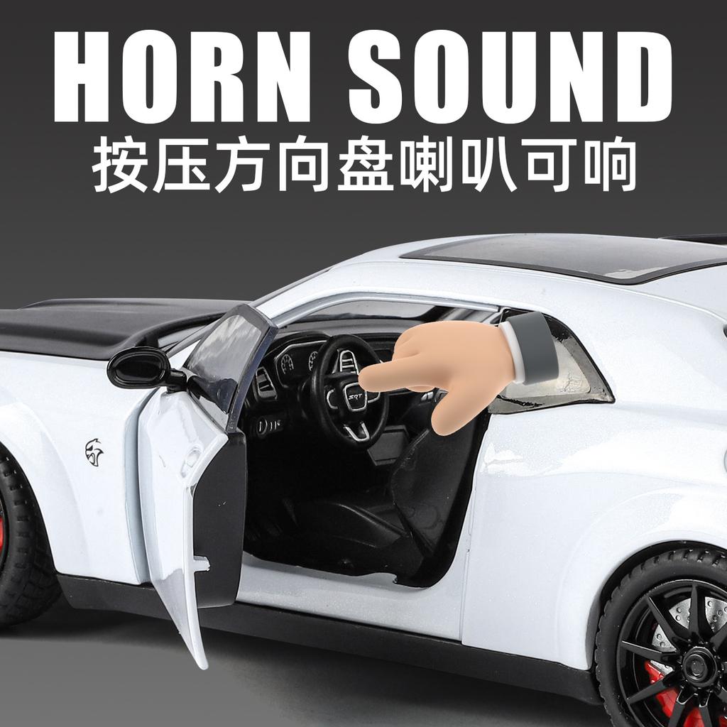1:24 Challenger Hellcat Redeye Litinový Model Muscle Car Zvuk A Světlo Stahovací Dětská Hračka Sběratelský Předmět Dárek k Narozeninám