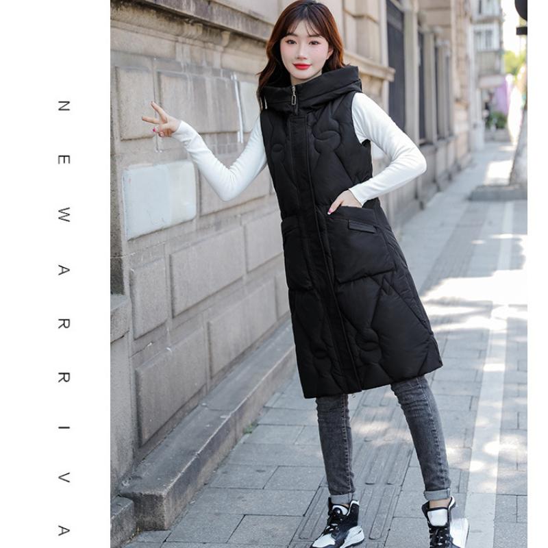 Women's Autumn and Winter Solid Color Hooded Loose Thickening Warm Sleeveless Vest Women's Jacket