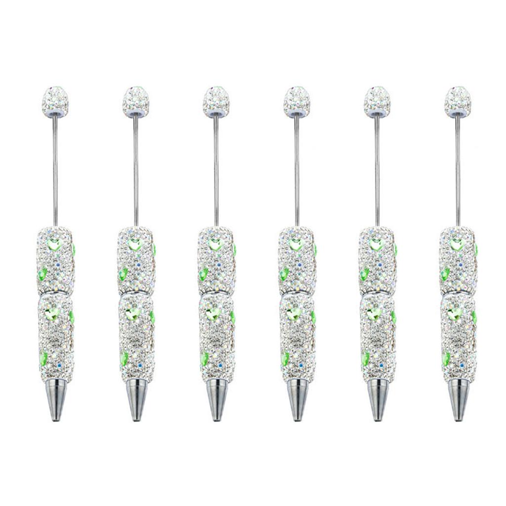 6pcs Glittering Beadable Pen Ballpoint Pen Black Ink Pen 1.0mm Smooth Writing Pen Rhinestones Fancy Pen School Supplies