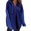 Women's Oversized Casual Long-Sleeve Button-Up Hoodie Knit Patchwork Hoodie With Pockets