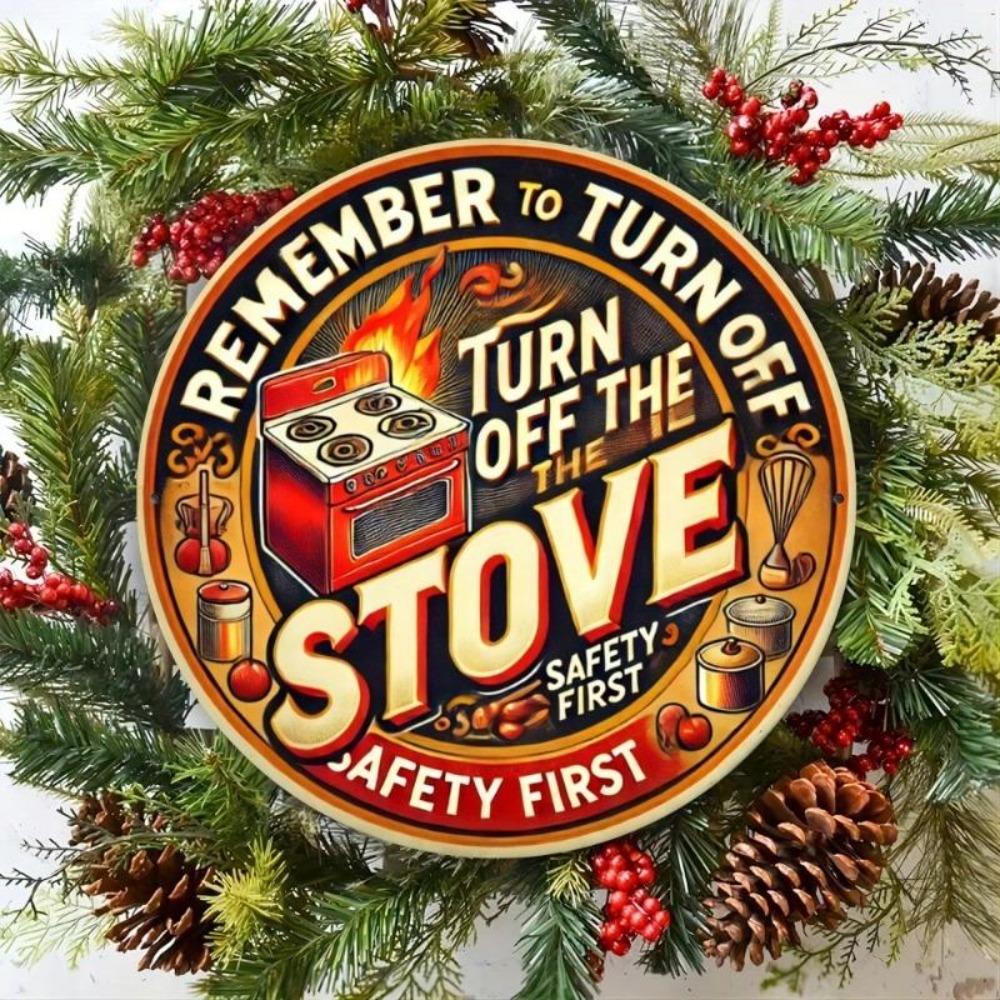 Vintage Metal Stove Sign Kitchen Wall Art Retro Safety Decor 8x8 Inch Home Aluminum